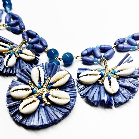 NEW Chico's Periwinkle Blue Shell Bib Statement Necklace - Picture 3 of 7